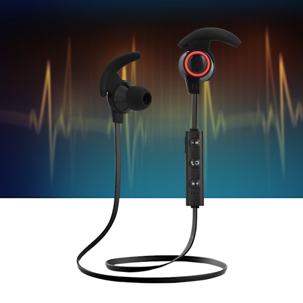 Bärbar sport Bluetooth trådlös stereo djup bas in-ear hörlurar hörlurar svart + röd