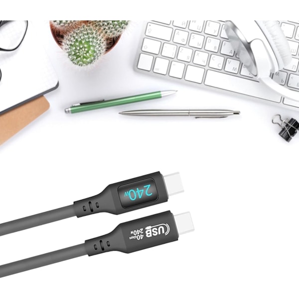 USB C till USB C-kabel 5A PD240W LED-displaykabel Snabbladdning Typ C-telefonladdare Sladd 40 Gbps Datakabel Snabbladdning 1M
