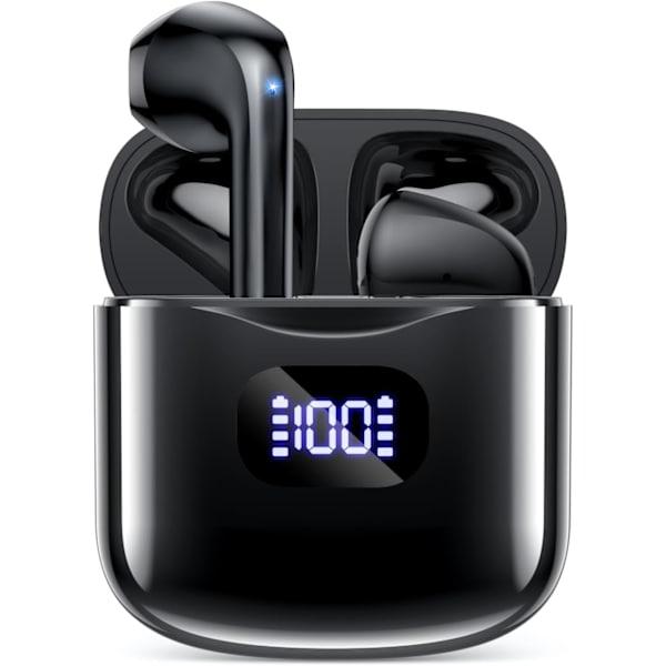 Langattomat nappikuulokkeet, Bluetooth 5.3 -kuulokkeet 40 tunnin toistoajalla latauskotelolla, IPX5-vedenpitävät stereo-nappikuulokkeet mikrofonilla iOS- ja Android-laitteille Black