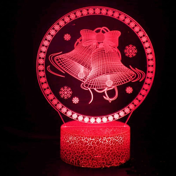 3D Juleklokke Natlys Lampe Illusion 16 Farveskiftende Bordskrive Dekoration Lamper Gave med Akryl Flad ABS Base USB Kabel Legetøj
