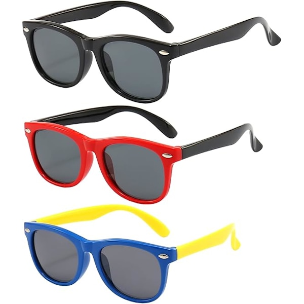 3-pack barnsolglasögon för pojkar flickor polariserade solglasögon för barn Black+blue+red