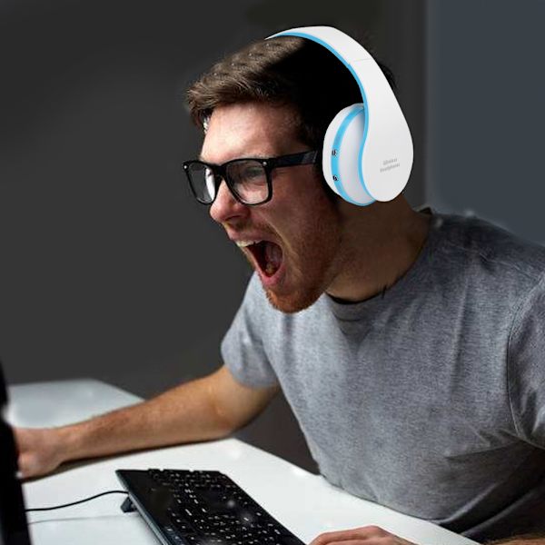 HiFi-ljud Bluetooth-headset 12 timmars samtal 10 timmars musik Hörlurar för PS4 - Vit Blå