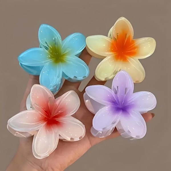 4-pack Stora Blommiga Hårclips, Färgglada Blommönster, Mångsidigt Håraccessoar för Kvinnor, Strandsemester Stil, Medelstorlek, Enstaka Förpackning