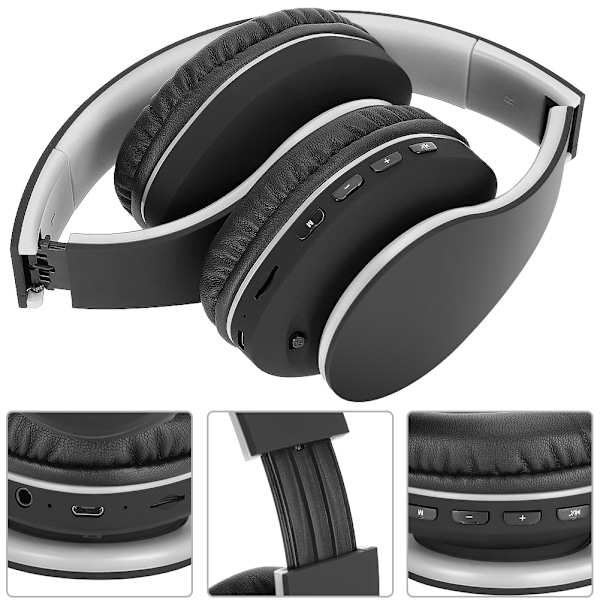 WH-816 Taitettava langaton Bluetooth-kuuloke Säädettävä pääpanta Kuulokemikrofoni Musta ja harmaa