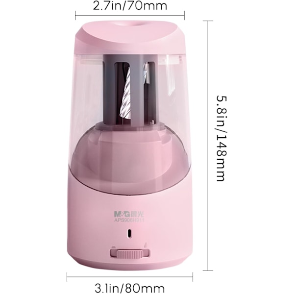 Elektrisk pennvässare, portabel automatisk pennvässare för färgpennor, autostopp, helautomatisk snabb vässning, USB-driven pink
