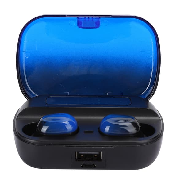 V5.0 Trådløse Bluetooth-øretelefoner Touch Control TWS Mini In-Ear-headset med opladningsboks Sort og blå