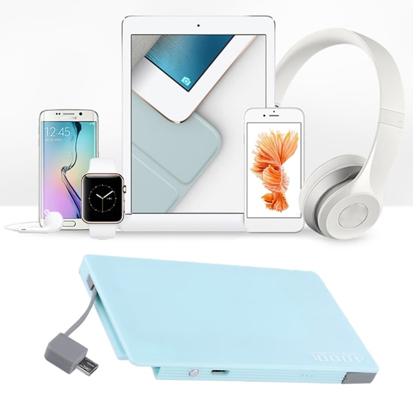 Ultratunn snabbladdning bärbar 4000mAh mobil strömförsörjning kommer med datakabel Power Bank (blå)