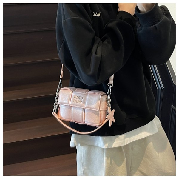 Vintage Vävd Liten Fyrkantig Väska Macaronfärg Texturerad Crossbody Kedjeväska Tote Axelväska