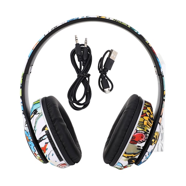 Trådløst Bluetooth-headset Multifunksjonell støyreduksjon Deep Bass Innovativ Graffiti Design Bluetooth-hodetelefoner