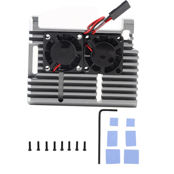 Aluminiumlegeringsskal för Raspberry Pi 4b, skyddande låda, kylflänskit med fläkt