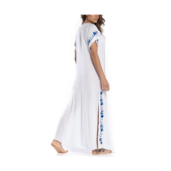 Kvindebroderi Kortærmet Bikini Badetøj Cover Up Side Split Strand Kaftan Kjole