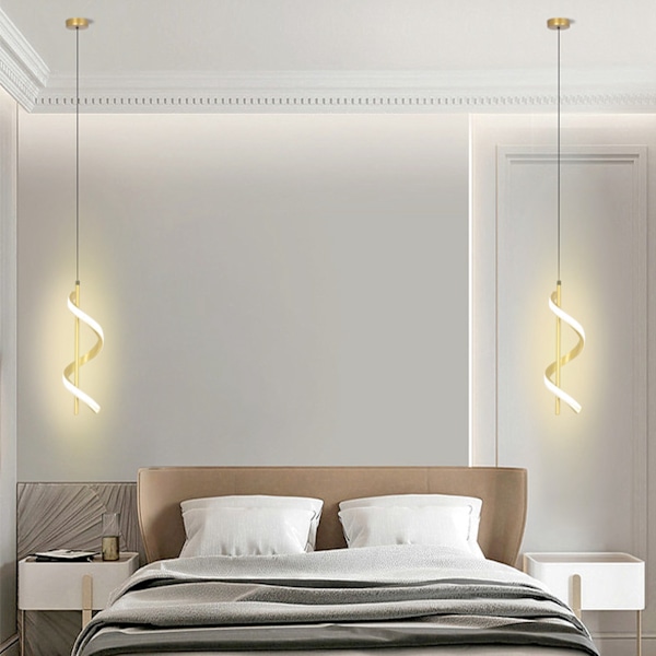 Spiral LED-pendellampe i guld med høj lysstyrke, øjenbeskyttelse, LED-hængelampe til stue, cafe, familie 85-265V varmt lys