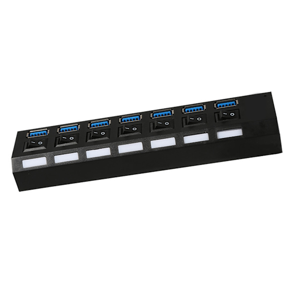 Extern USB 3.0-hub med 7 portar, hög hastighet, på/av-switch, splitter för MAC, svart