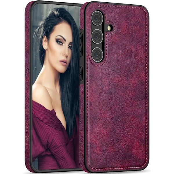 Samsung Galaxy S24+plus 6.7 tum Skal, Premium Läder Klassisk Lyx PU Halkfritt Grepp Robust Stötfångare Stöttåligt Fullständigt Kroppsskydd Magenta