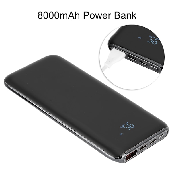 LED-skærm Powerbank Multi-level Beskyttelse 8000mAh Bærbar Opladningsbank - Grå