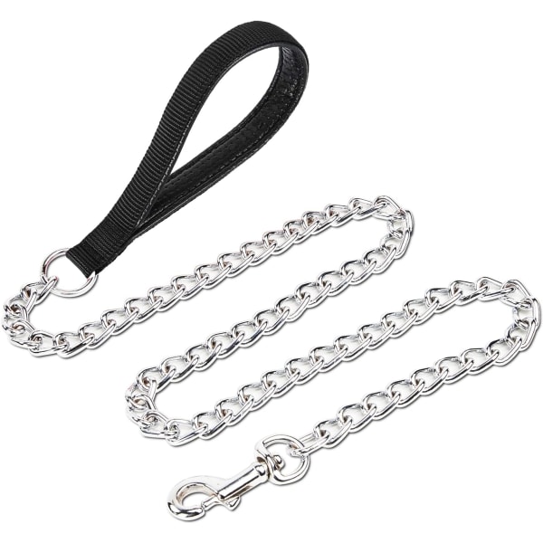 Chrome Plated Metal Dog Leash Chain Lead Heavy Duty Chew Proof Leash with Padded Handle Walking Traffic Training Traveling，6'/3.0mm Medium Chain