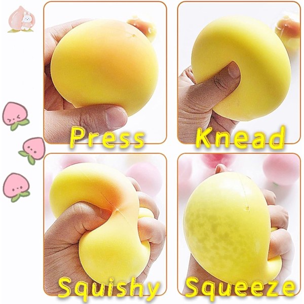 Squishy Stress Dough Ball Keltainen Persikka Puristuslelut (1 Pakkaus) - Joustavat Hedelmästressipallot Lapsille ja Aikuisille, Squishy Persikka Puristus yellow