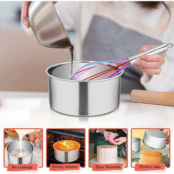10 tommer kageform, kageform i rustfrit stål, lagdelt rund kageformssæt til bagning af jule-/bryllups-/fødselsdagskager, sømløst design