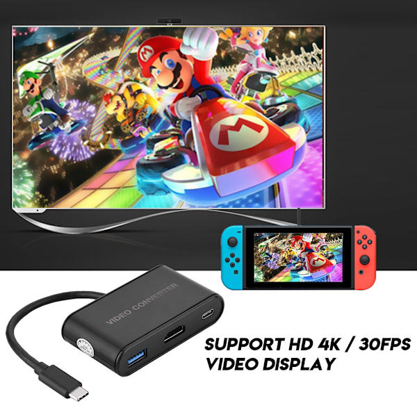 Type C til 4K HDMI USB 3.0 HUB-konverteradapter til Nintendo Switch