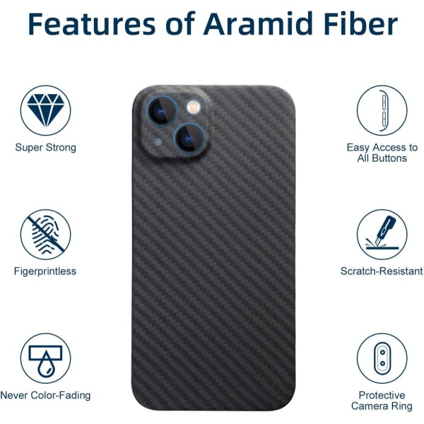 FOR iPhone 13 için Aramid Fiber  Kılıf, Karbon Kaplamalı Geçmeli Arka Kapak siyah