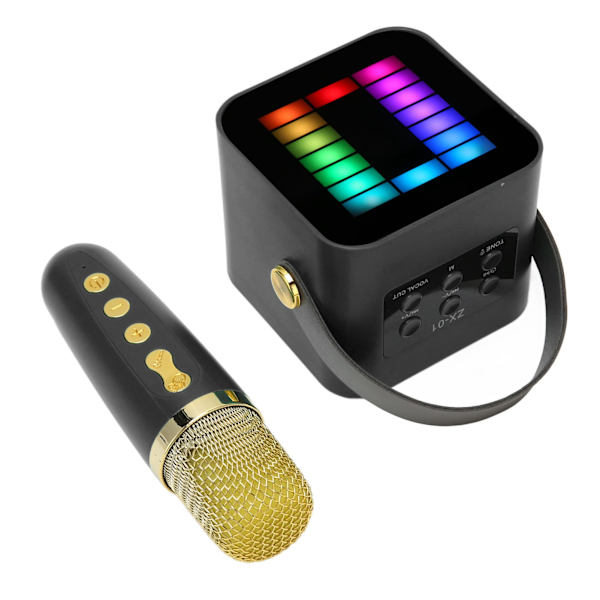 Mini Karaoke Maskin Set RGB Pickup Ljus Digital Behandlingschip Handhållen Bärbar Bluetooth Högtalare med Mikrofon Svart