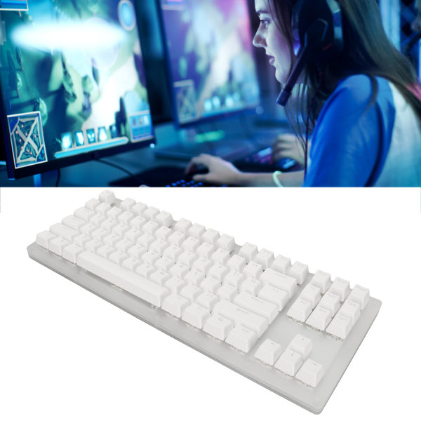Mekanisk tastatur Svart 87 nøkler RGB bakgrunnsbelyst glasspanel 40 Gbps Plug and Play kablet tastatur for PC Bærbar Spill Blå Switch