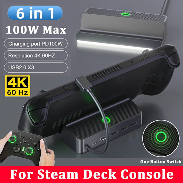 Steam Deck -telakka 6 in 1 Steam Deck -telakka-asema Telinetarvikkeet 3*USB 3.0 HDMI 4K@60Hz Gigabit Ethernet 1000Mbps PD 60W Hub