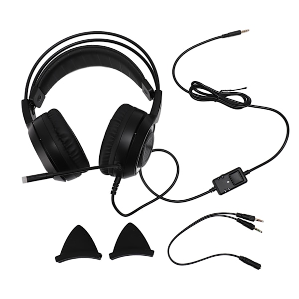 Gaming Headset 3.5mm Plug Stereo Noise Reduction Cute Cat Ears Over Ear Headphone with Mic for Girls for Xbox PC Phone Black