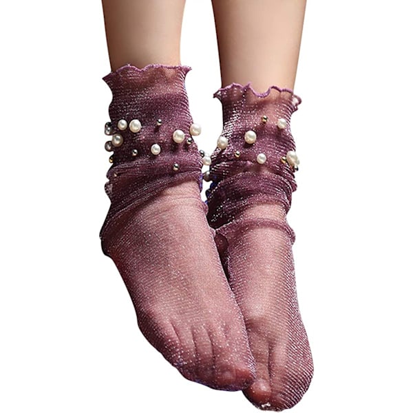 Kvinnersokker, AVEKI Ultratynne Elastiske Nett Transparente Mesh Silkestrømper Sparkle Ankelsokker Sheer Slouch Sokker, Lilla