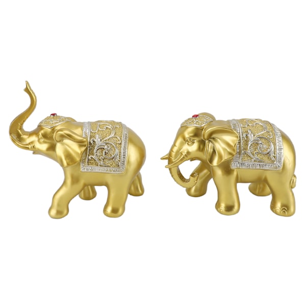 2 stk. Resin Elefant Deko Elefant Statue Hjem Indretning til Stue Studie Soveværelse Kontor Gold