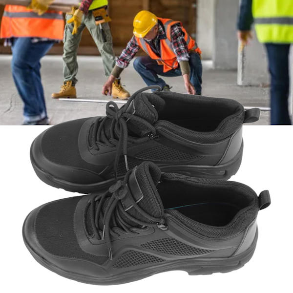 Säkerhetsskor för män med stålhätta, punkteringssäkra, halkfria, bekväma arbetsskor för industri 42 260mm/10.23in ren svart