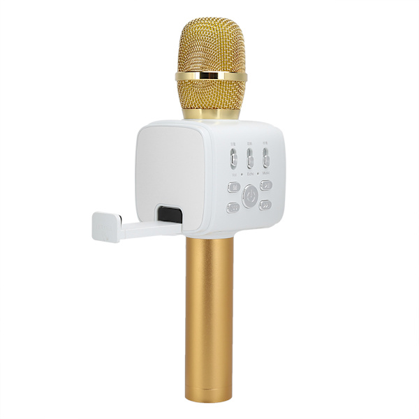 Trådlös Bluetooth Karaoke Handheld Mikrofon Bärbar med Mobiltelefon Stativ för Fest Guld