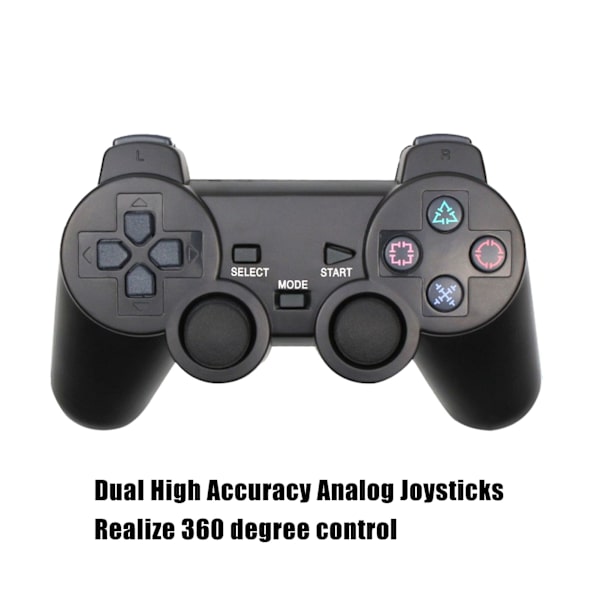 Trådlös spelkontroll Dubbel vibration 2,4 GHz Fördröjningsfri fjärrkontroll Gamepad för PS2 Svart