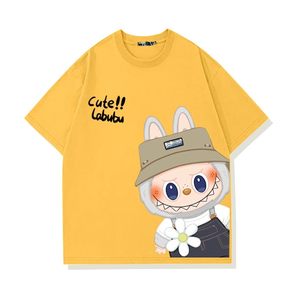 Labubu Bomulls T-shirt Kort Ärm för Vuxna & Barn - Mjuka och Andningsbara Vardagstoppar - Unisex Stilren Design - Lämplig för Daglig Användning yellow 130