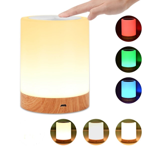 Touch-lampe, bærbar bordlampe med sensorstyring til sengeborde med hurtig USB-opladningsport, 5-trins dæmpbart varmt hvidt lys og 6-farvet skiftende RGB