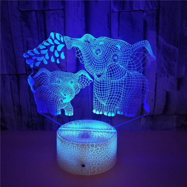 Qinwei Elephant 3D yövalo lapsille 3D-lamppu, jossa 16 väriä vaihtuva kaukosäätimen kosketus --- Istuin murtu
