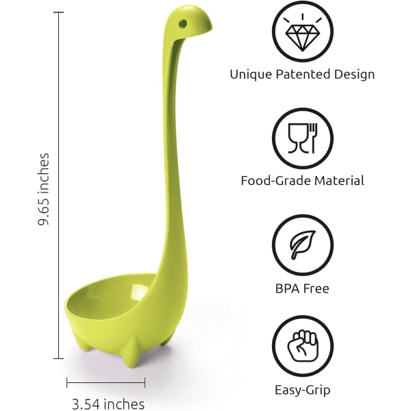 Nessie-kauha - Vihreä keittolusikka keiton, pataruokien, kastikkeen ja chilin tarjoiluun - Lämmönkestävä Loch Ness -keittolusikka, vihreä