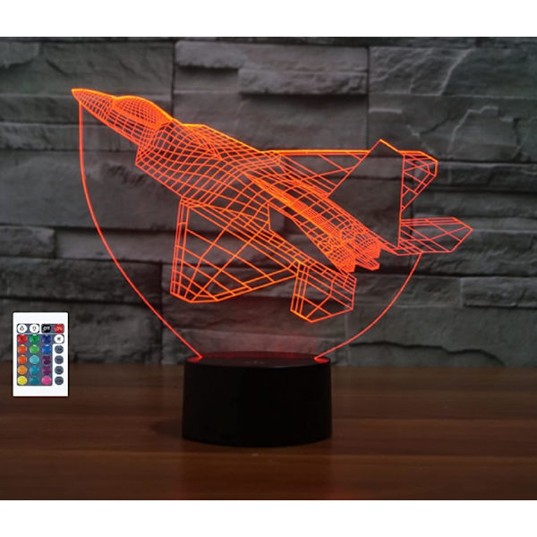 3D Flyvemaskine Fjernbetjening 16 Farve Natlys Illusion Akryl LED Bord Sengelampe Børneværelse Skrivebords Dekoration Fødselsdagsgaver Legetøj til Børn
