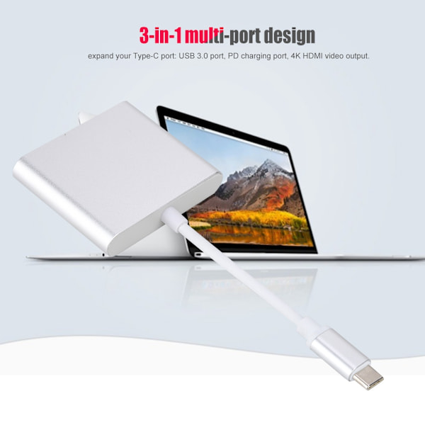 3-in-1 Type C - HDMI + USB3.0 + PD latausmuunnin monitoiminen videon sovitin Hub