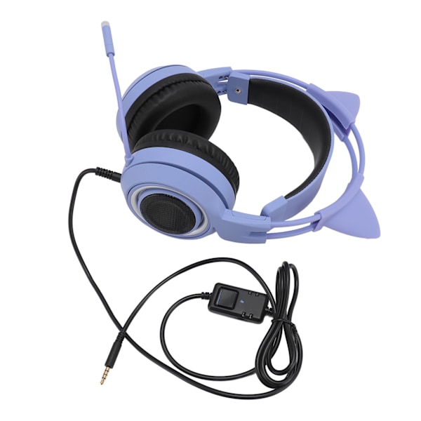 Gaming Headset 3.5mm Plugg Stereo Støyreduksjon Søte Katteører Over Øret Hodetelefoner med Mikrofon for Jenter for Xbox PC Telefon Lilla