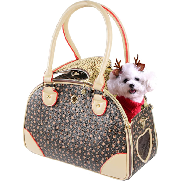 Fashion Hundväska PU Läder Hundhandväska Kattväska Husdjur Katt Hund Vandringsväska, Brun, Liten 38 * 23 * 17cm small