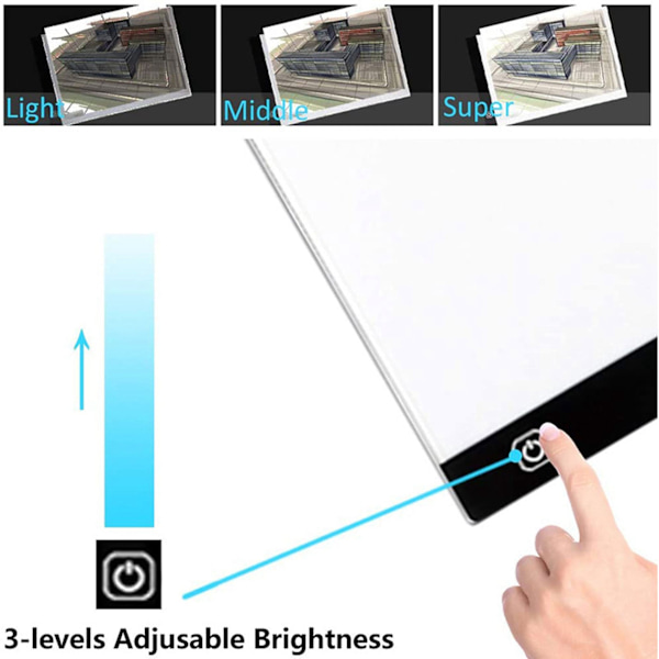 A5 Lysboks 3.5W 0.6A 3 Nivåer Dimming Berøringssensor LED Tegne Kopi Tavle LED Lys Pude til Kalligrafi 2D Animasjon