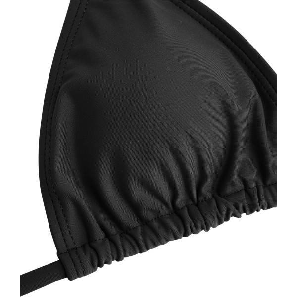 WJSM Kvinde Trekantet Bikini String Badetøj Print Binde Smocked Ruched Todelt Badedragt Sæt Black1 L