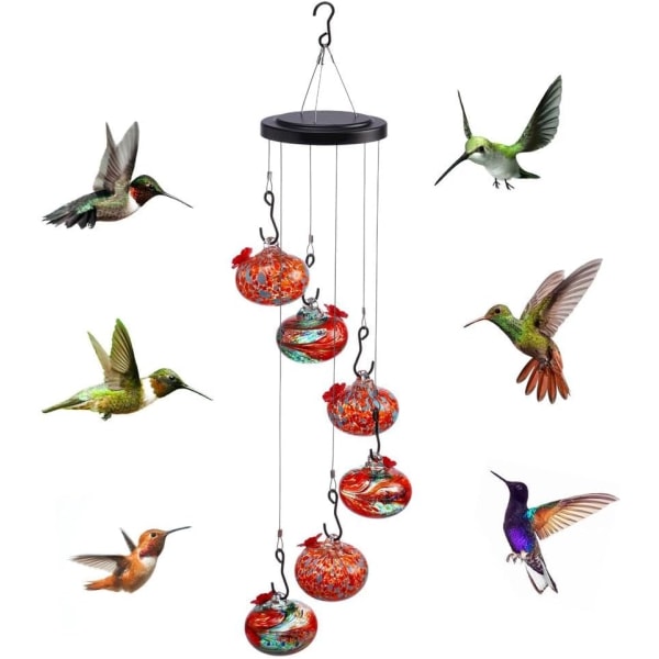 Vindspil Kolibri Foderautomater, Kolibri Foderautomat til Udendørs Hængende Myre- og Bi-Sikker, Glas Vindues Fuglefoderautomater med 6 Glaskugler, Perfekt til 6 ballsorange&green