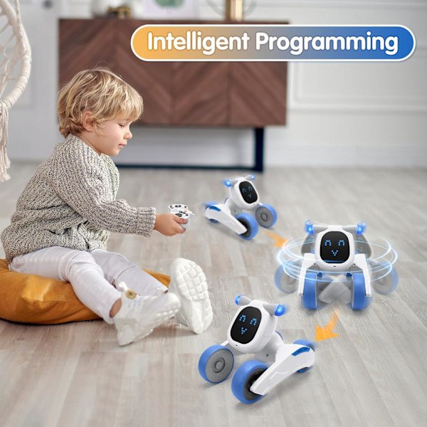 Robot hundeleke med ansiktsuttrykk og lys, smart interaktiv snakkende robotleker med stemmestyring, berøringssensor, opptak, sang og dans