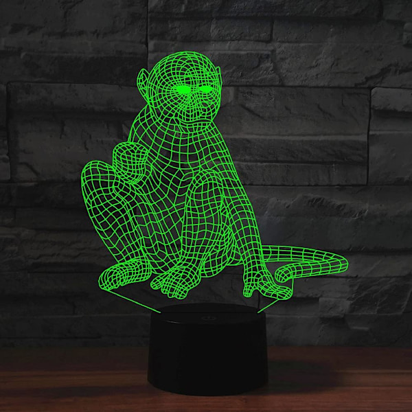 3D Ape Nattelys Lampe Illusions 16 Farge Skiftende Bord Dekor Lamper Akryl Flat ABS Base USB Kabel Bursdagsgave Leke