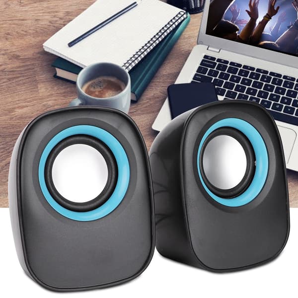 Mini 3.5MM USB Stereo Desktop Laptop PC Computer Multimedia Højttaler Sort+Blå (Dobbelt spor)