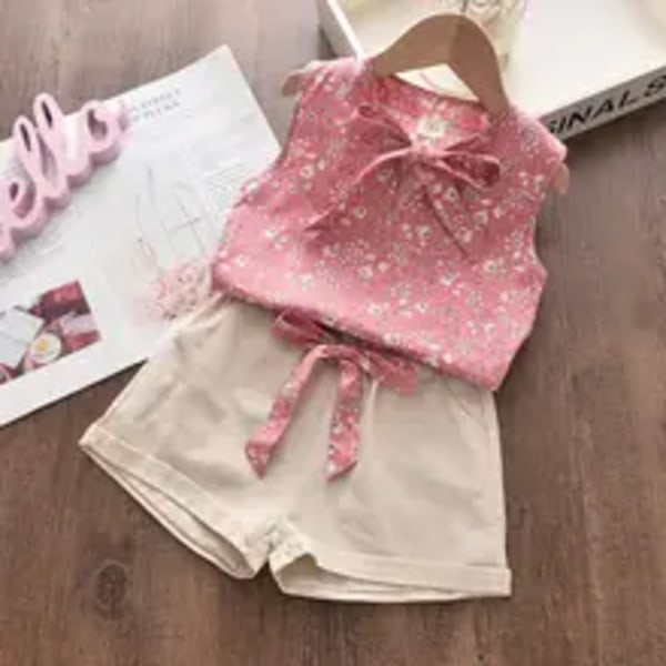 Nyt Sommer Baby Pige Tøj Børn Ærmeløs Vest Shorts 2 stk./sæt Småbørns Tøj Spædbarns Mode Kostume Børne Træningsdragter 100cm