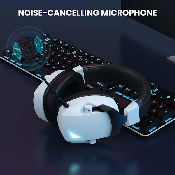 Bluetooth 5.2 langattomat pelikuulokkeet irrotettavalla ja joustavalla melunvaimennusmikrofonilla, 2.4 GHz pelikuulokkeet 3D-stereokuulokkeilla