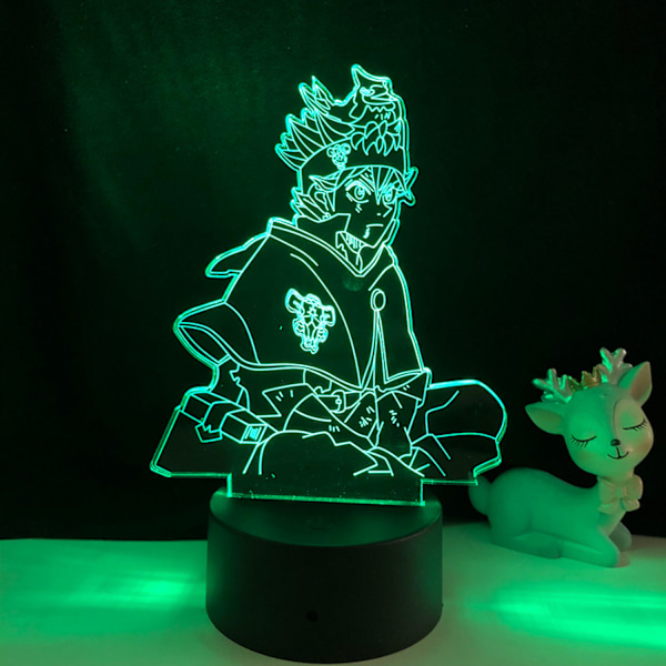 Qinwei 3D Illusion Lampe Anime Clover LED Natlampe Fjernbetjening Skrivebordslampe Børne Hjem Dekoration Lys --- Sort Sæde